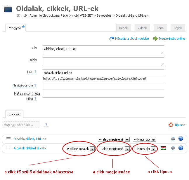 A cikkek oldalakkal való összefüggése