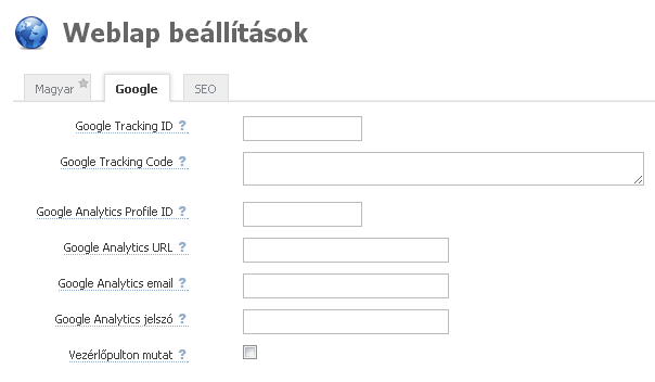 Weblap beállítások - Google bejegyzések